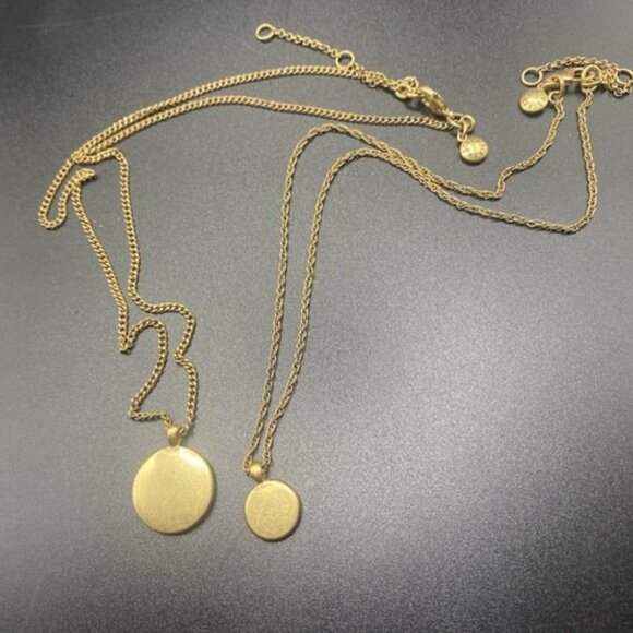 Signed J. Crew Necklaces Round Medallion Two Pendant Chain Gold Tone 14" and 18" - Picture 5 of 8